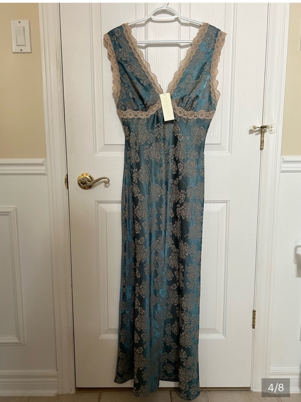 NWT THIRTY THIRTY LA Floral Lace-Trim Slip Maxi Dresses, Blue and Pink, Size L